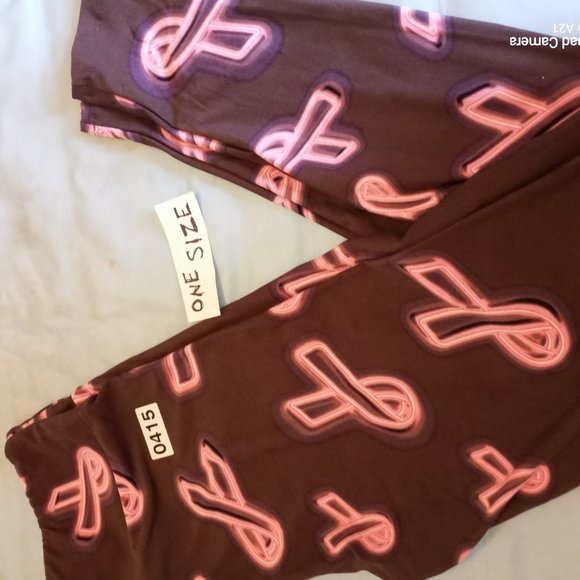 NEW LuLaRoe OS Breast Cancer Awareness Leggings - Picture 2 of 4